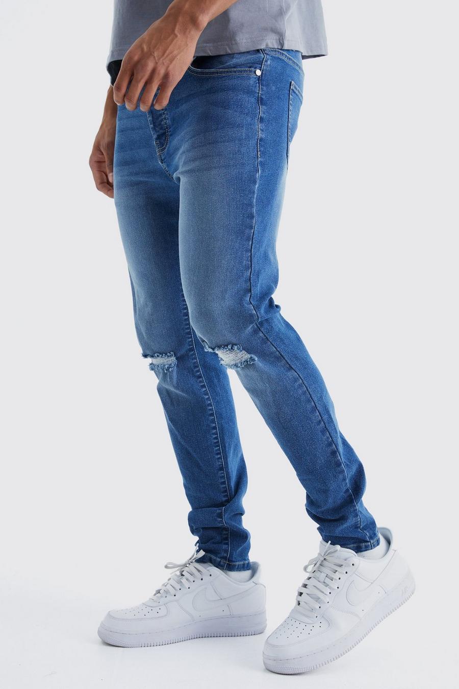 Mid blue Skinny Jeans Met Gescheurde Knieën