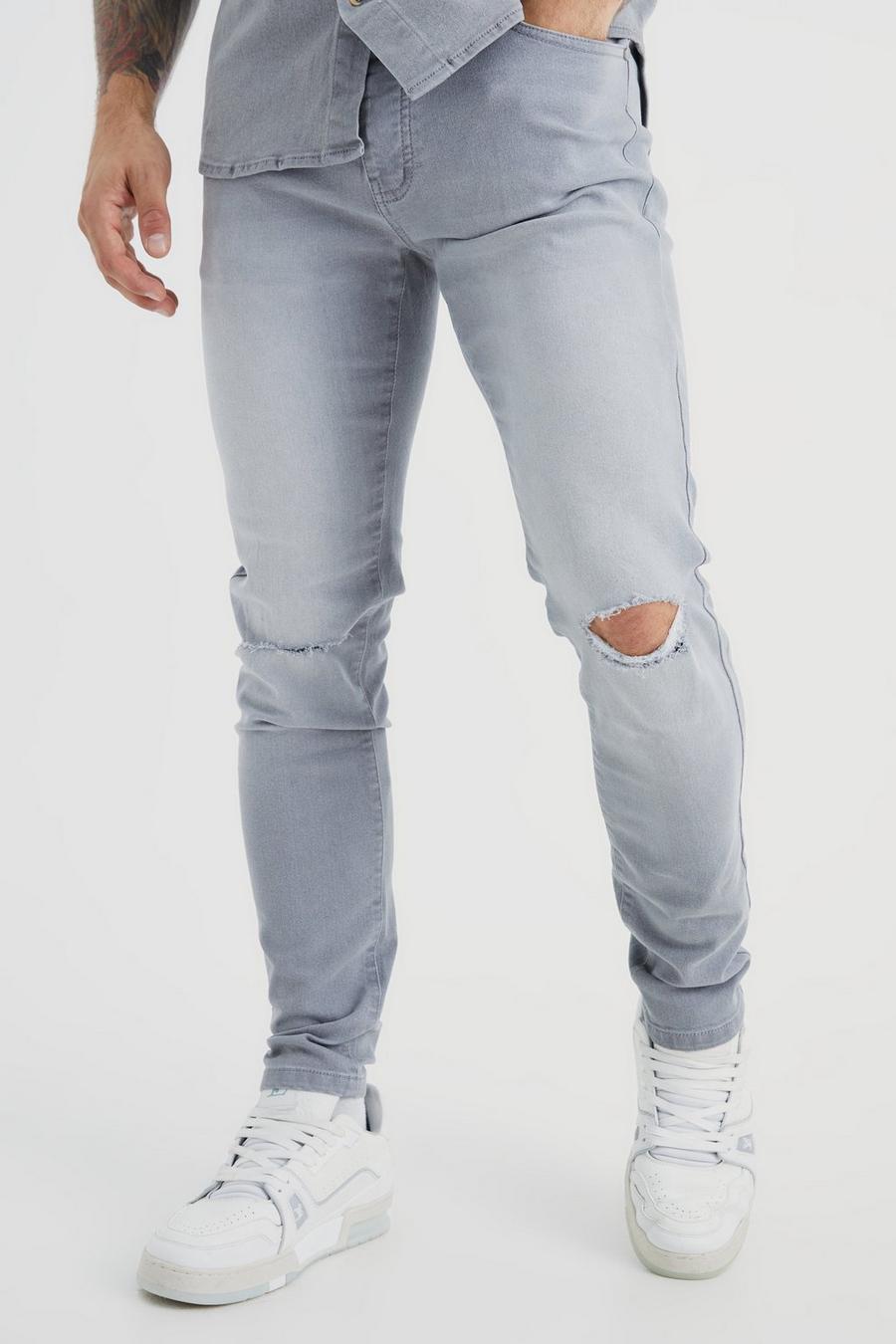 Mid grey Skinny Jeans Met Gescheurde Knieën