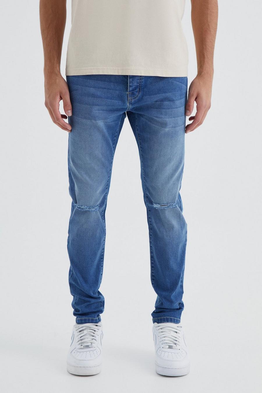 Mid blue Skinny Jeans With Slash Knee  image number 1