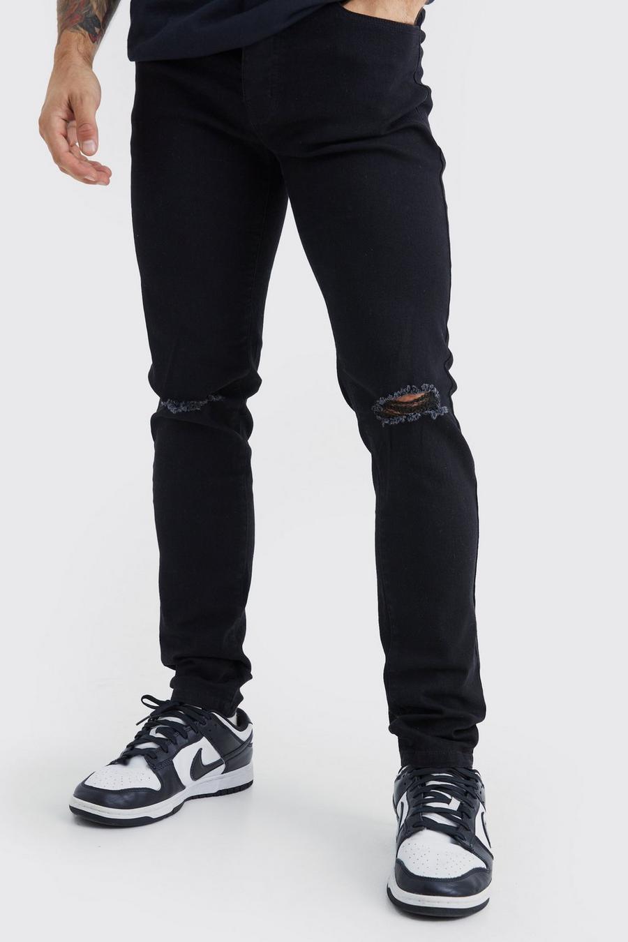 Skinny Jeans mit Riss am Knie, True black