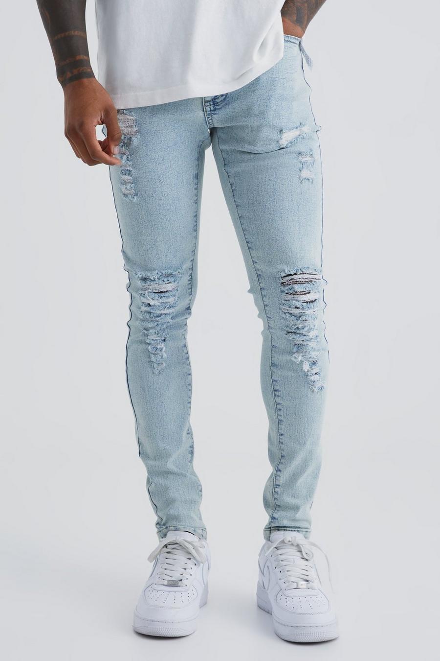 Ice blue Super Skinny Jeans With All Over Rips image number 1