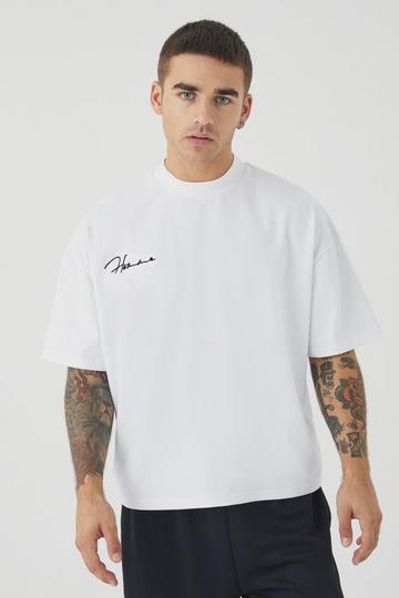 Oversized Boxy Heavyweight Peached Embroidered T-shirt white