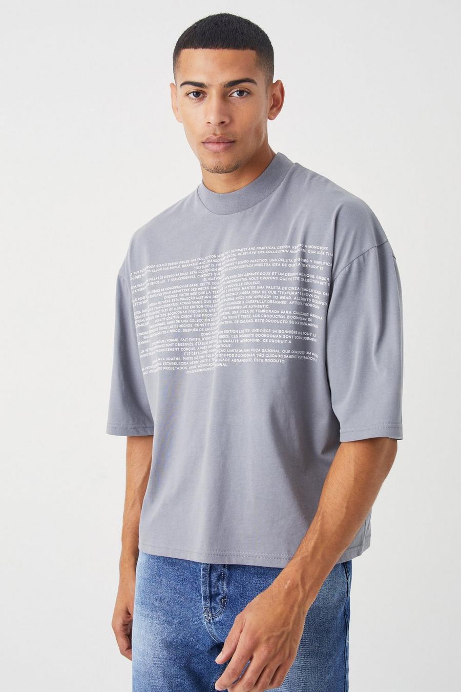 T-shirt squadrata oversize pesante con mezze maniche, Grey gris