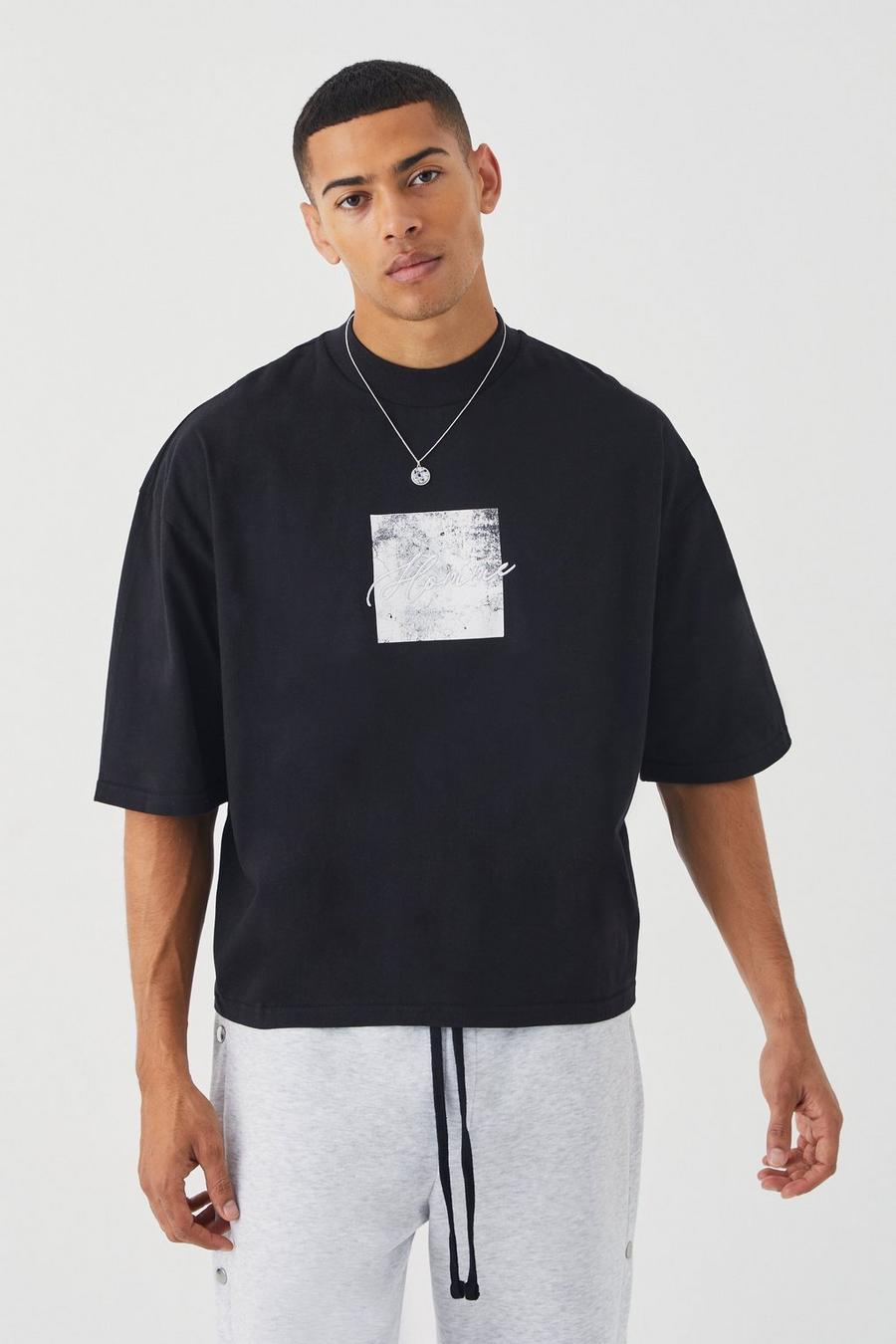 Black Oversized Boxy Heavyweight Embroidered T-shirt image number 1