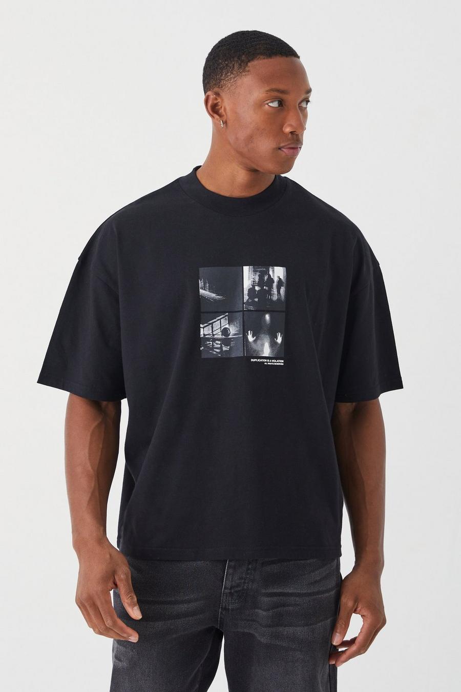 Black Oversized Boxy Heavyweight Puff Print T-shirt image number 1