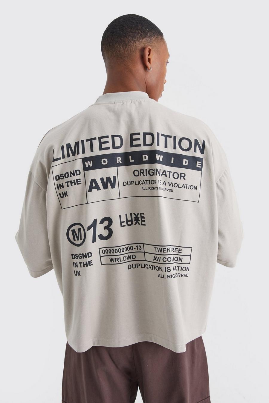 Kastiges Oversize T-Shirt mit Stickerei, Stone image number 1