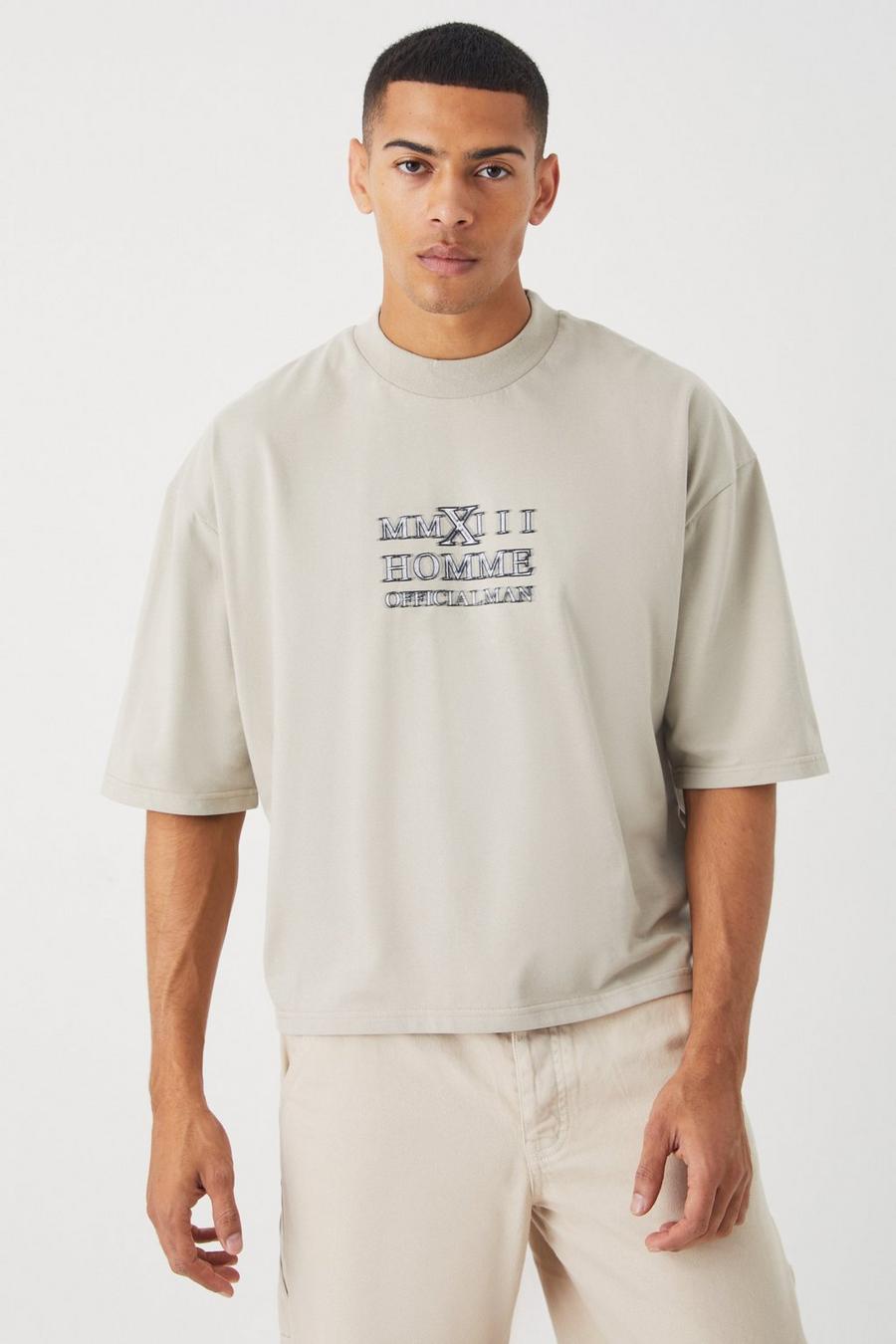T-shirt squadrata oversize pesante con mezze maniche, Stone image number 1