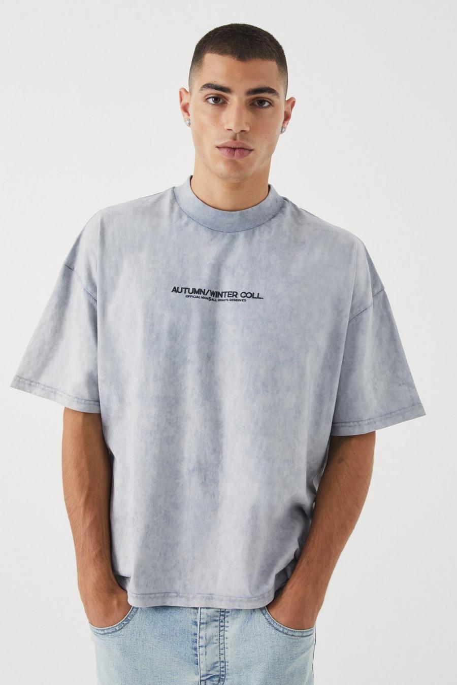 Kastiges Oversize Batik T-Shirt mit Marmor-Print, Light grey grau
