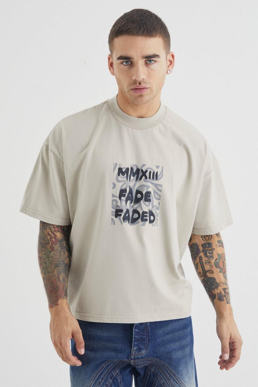 Kastiges Oversize T-Shirt mit Print, Stone
