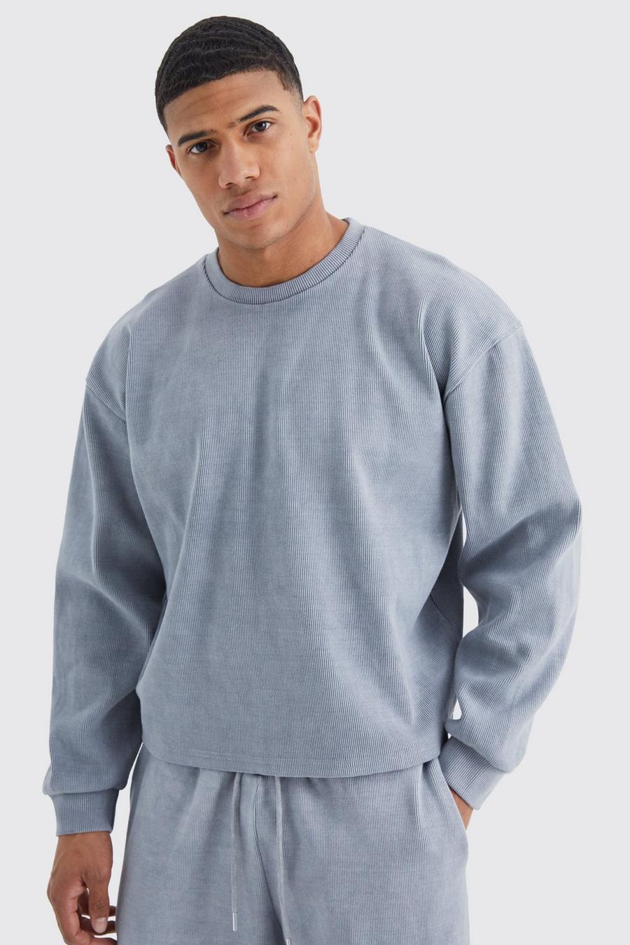 Grey Oversized Boxy Heavyweight Ribbed Sweatshirt image number 1