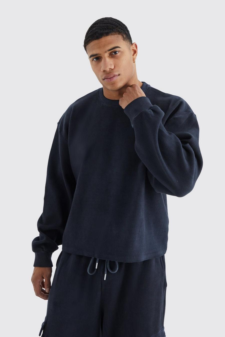 Black Oversize ribbad sweatshirt i tjockt tyg image number 1