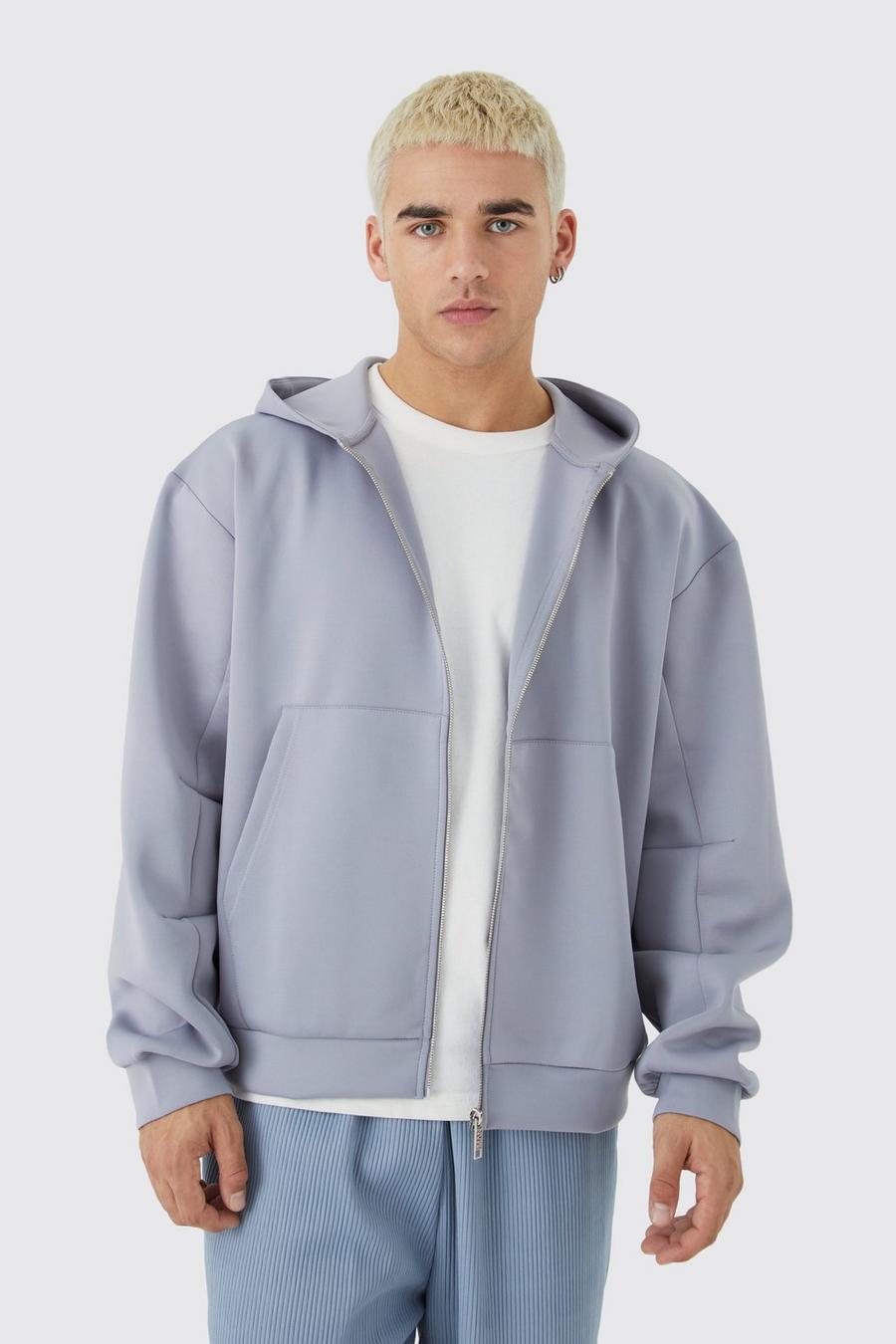 Light grey Oversize hoodie i scuba med dragkedja image number 1