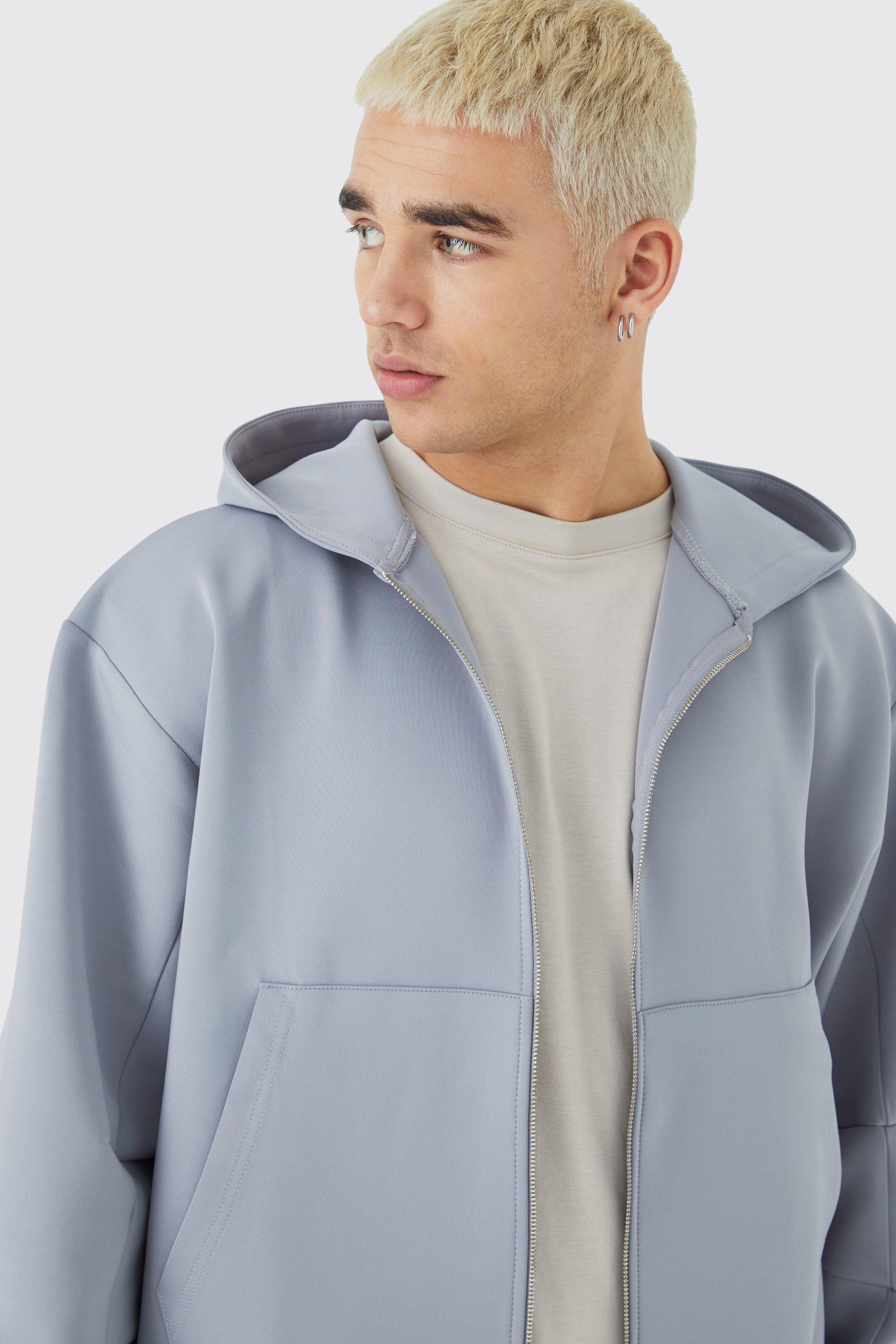 Oversized Boxy Zip Through Scuba Hoodie