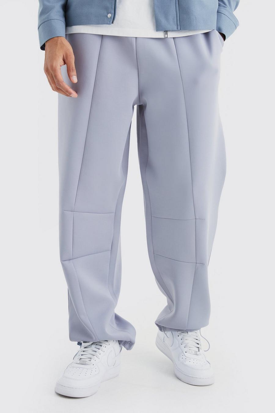 Pantalón deportivo oversize de scuba con detalle de costuras, Light grey grigio