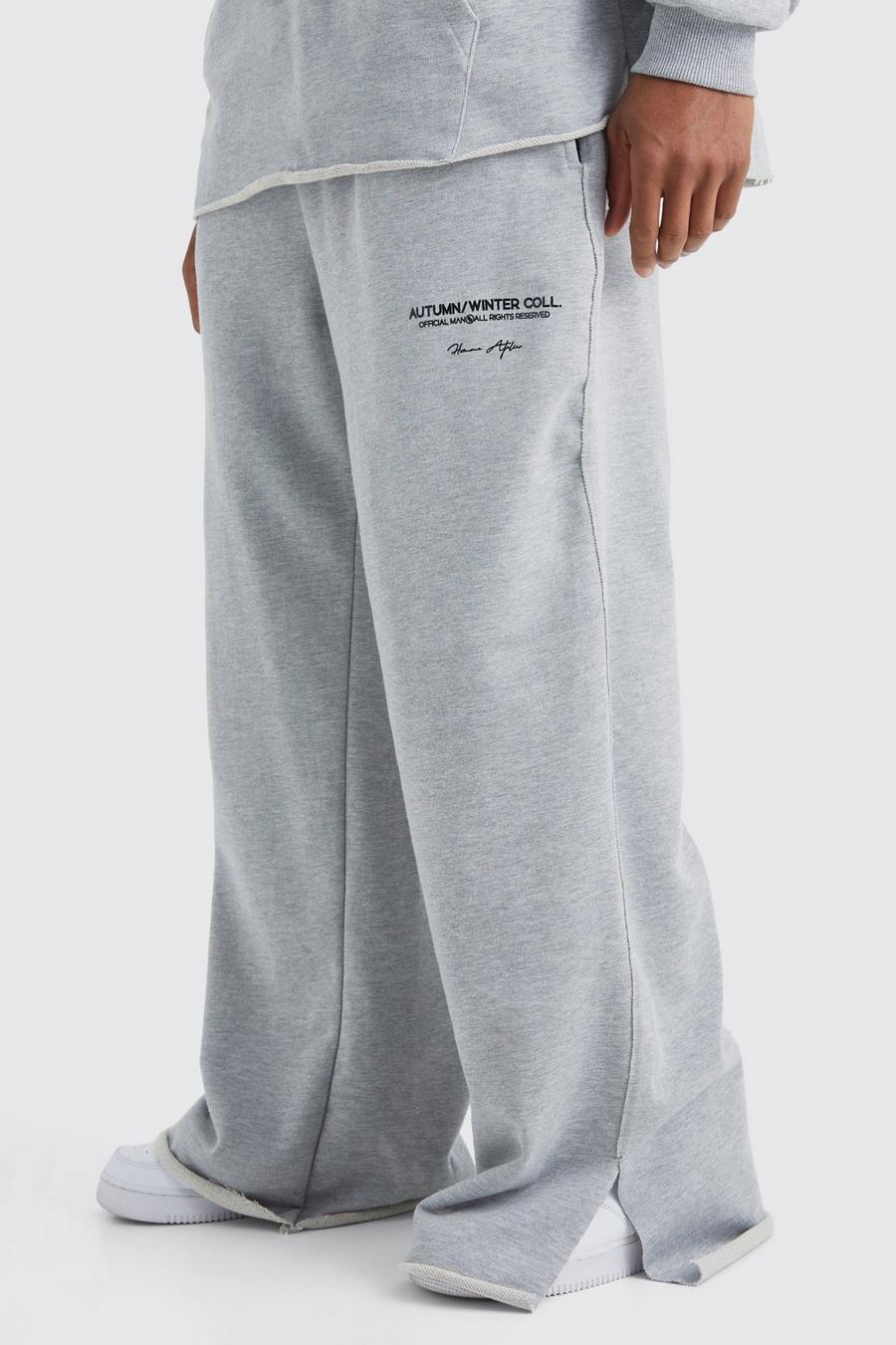 Pantalón deportivo de pernera ancha y tela rizo gruesa con estampado, Grey marl image number 1