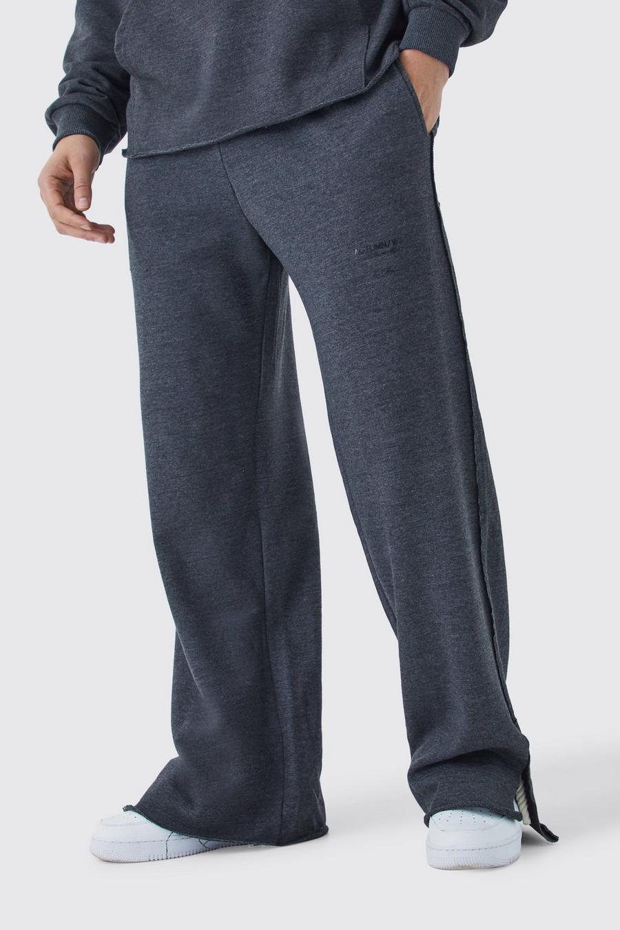 Pantalón deportivo de pernera ancha y tela rizo gruesa con estampado, Grey