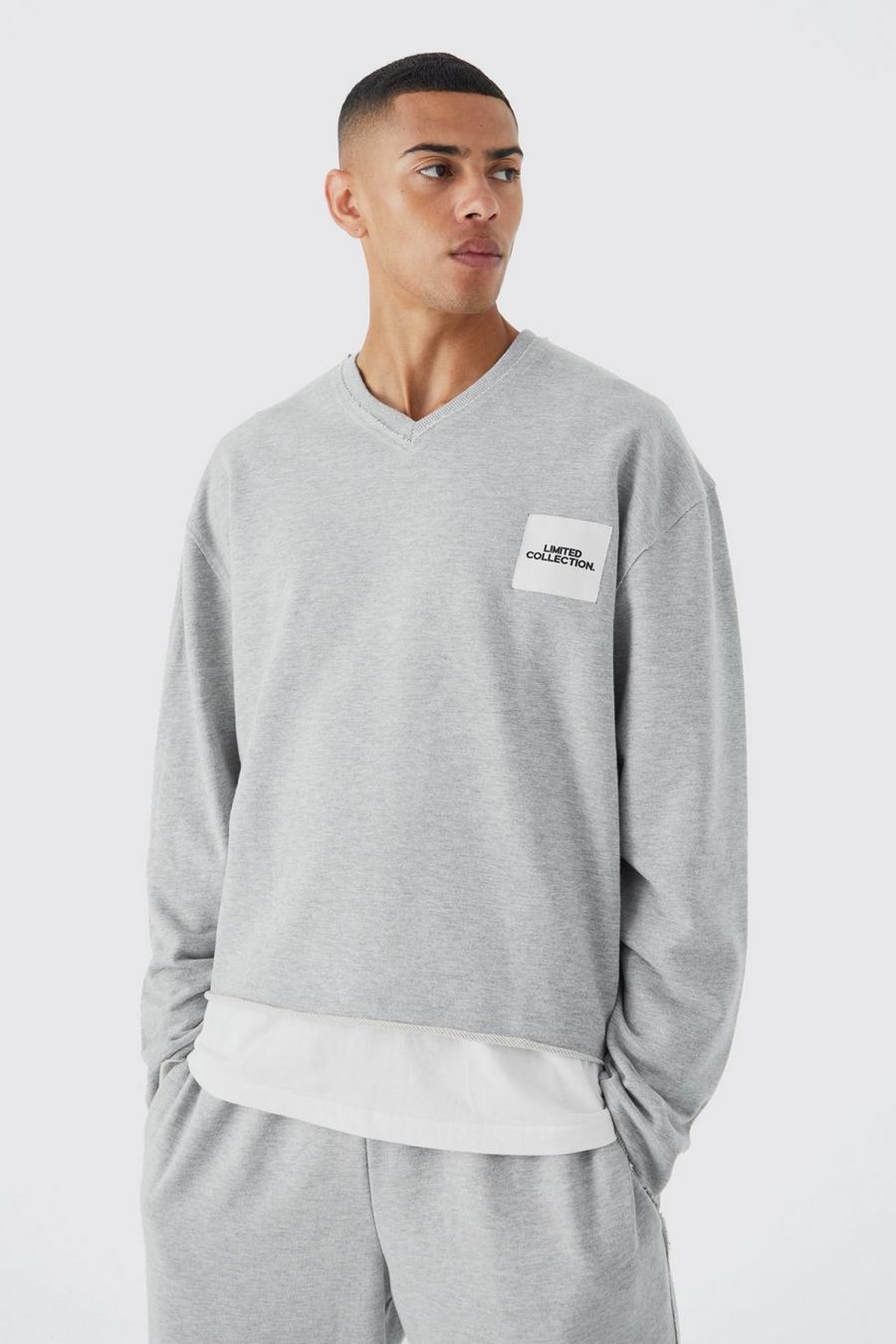 Kastiges Oversize Sweatshirt mit Print, Grey marl