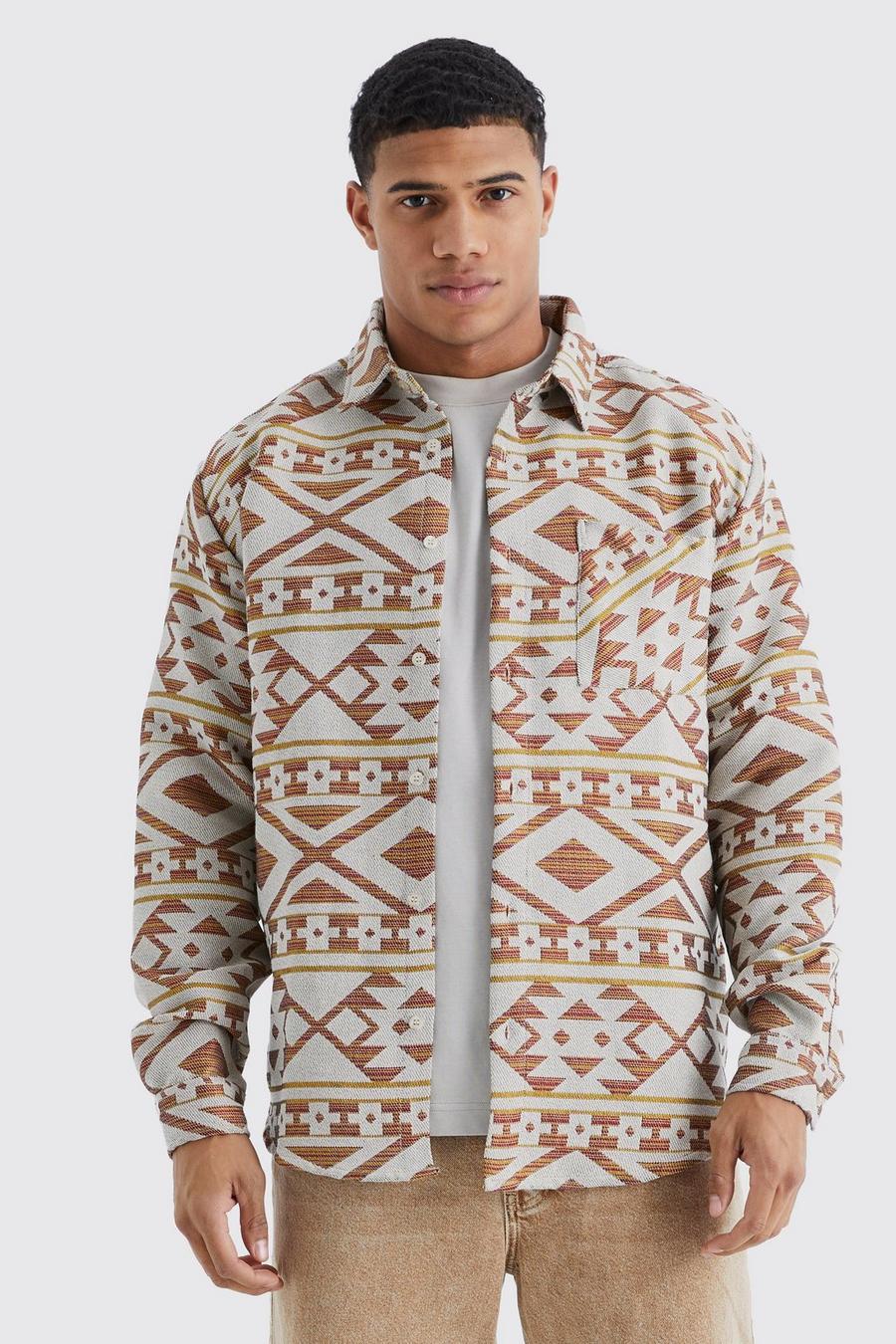 Stone Longsleeve Aztec Jacquard Oversized Shirt Jacket