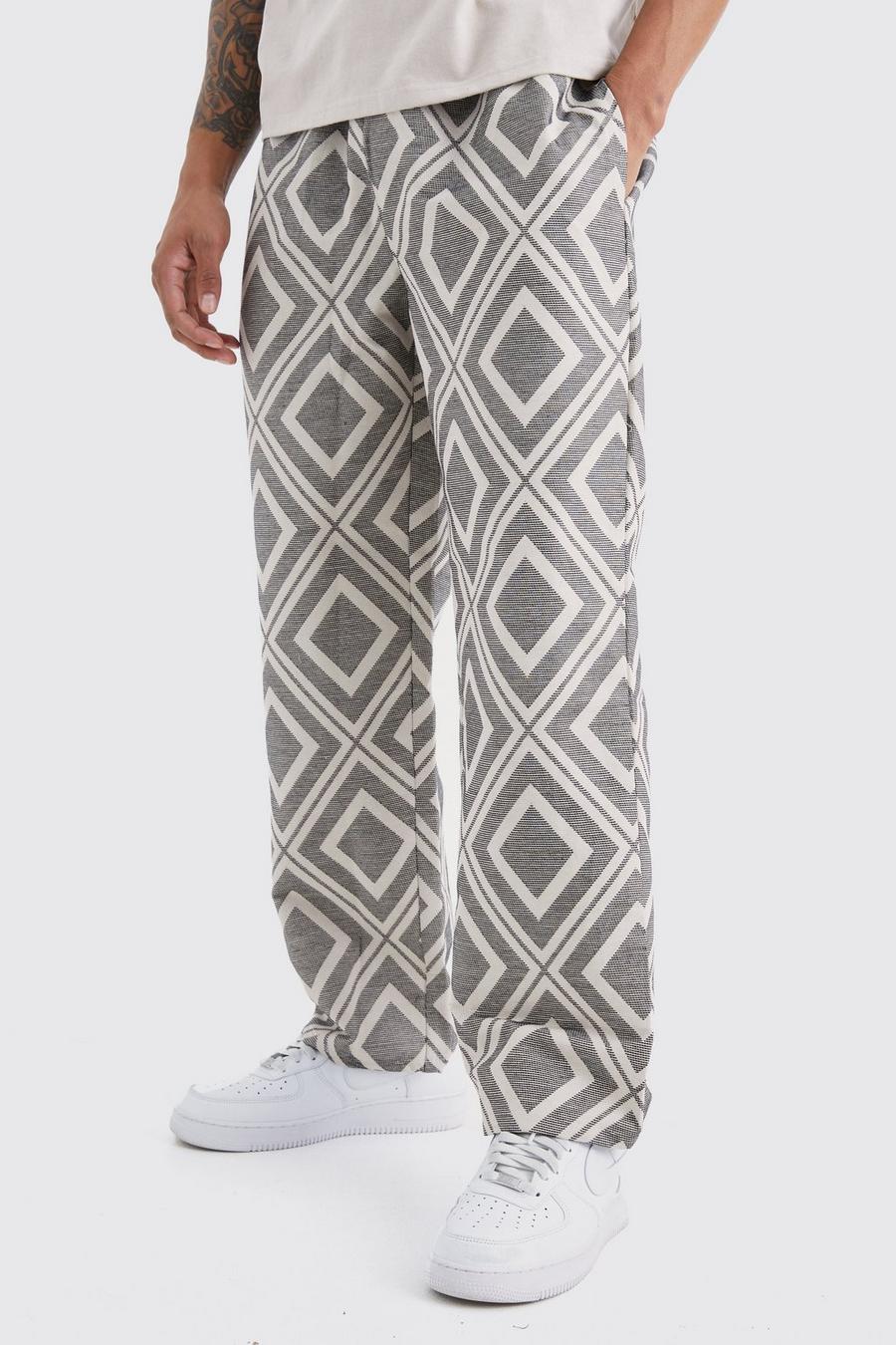 Lockere Jacquard-Hose mit elastischem Bund, Grey