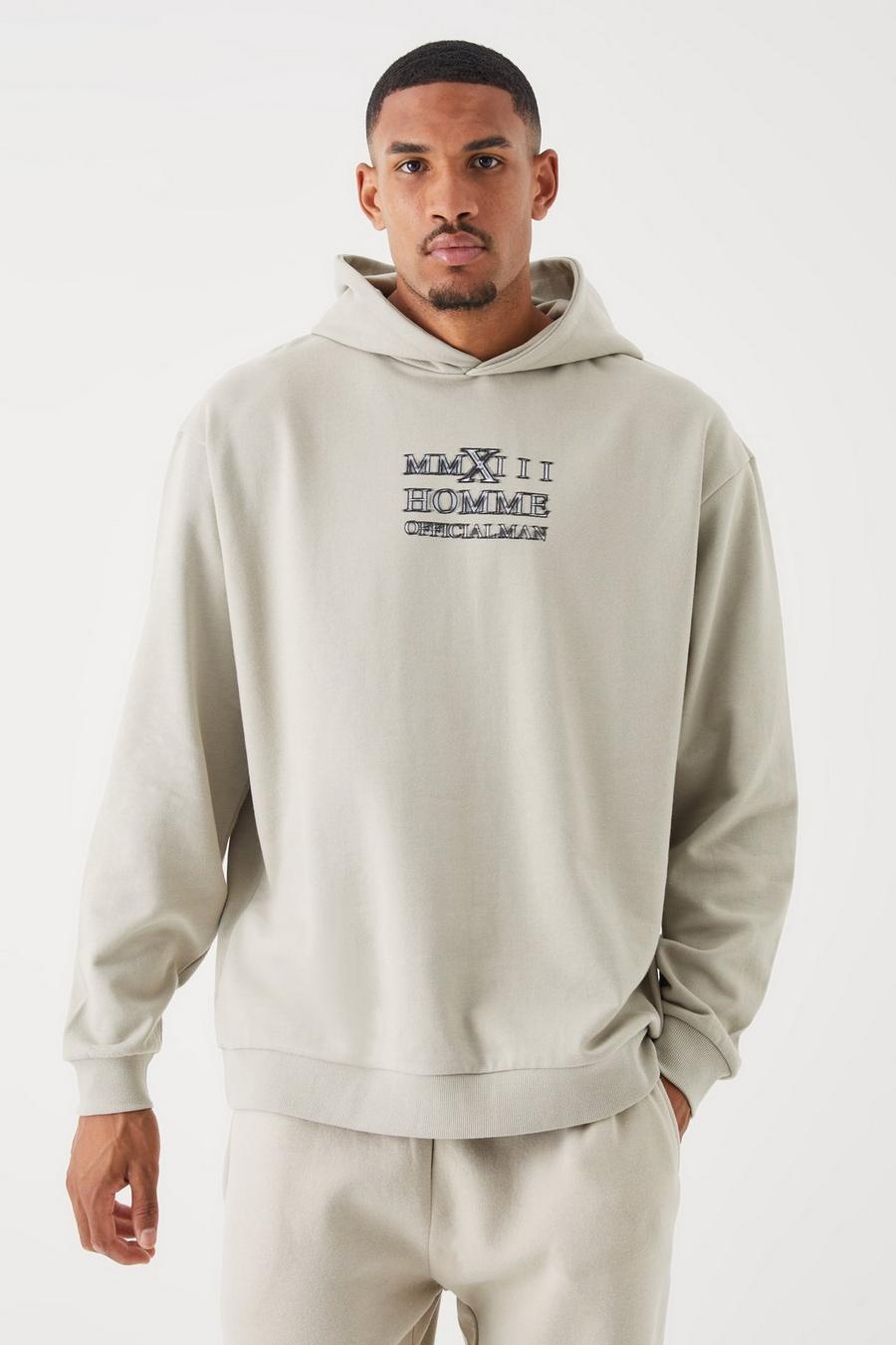 Stone beis Tall Oversized Heavyweight Homme Graphic Hoodie