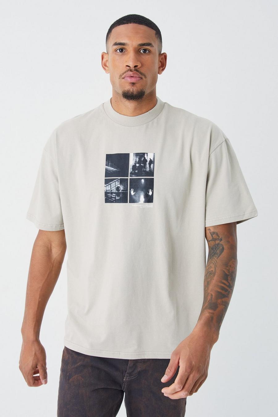 Stone Tall Oversize t-shirt med tryck image number 1