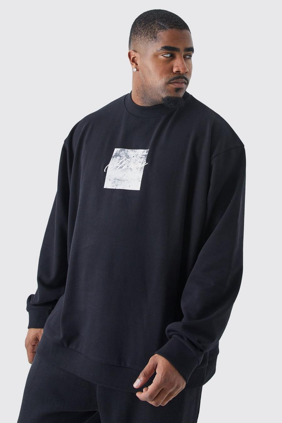 Black Plus Oversize sweatshirt med brodyr och hög halsmudd image number 1