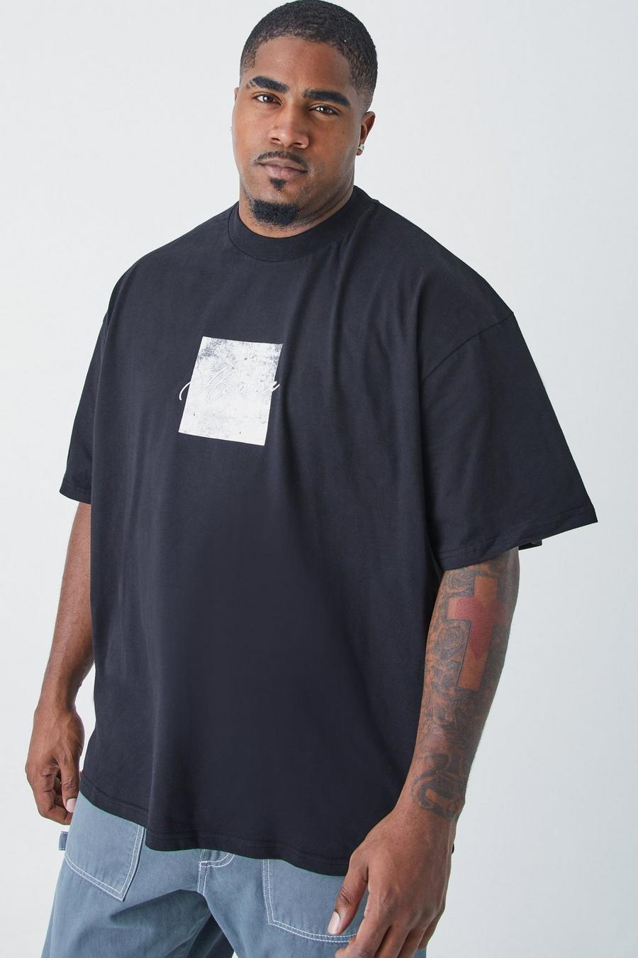 T-shirt Plus Size oversize pesante con ricami, Black