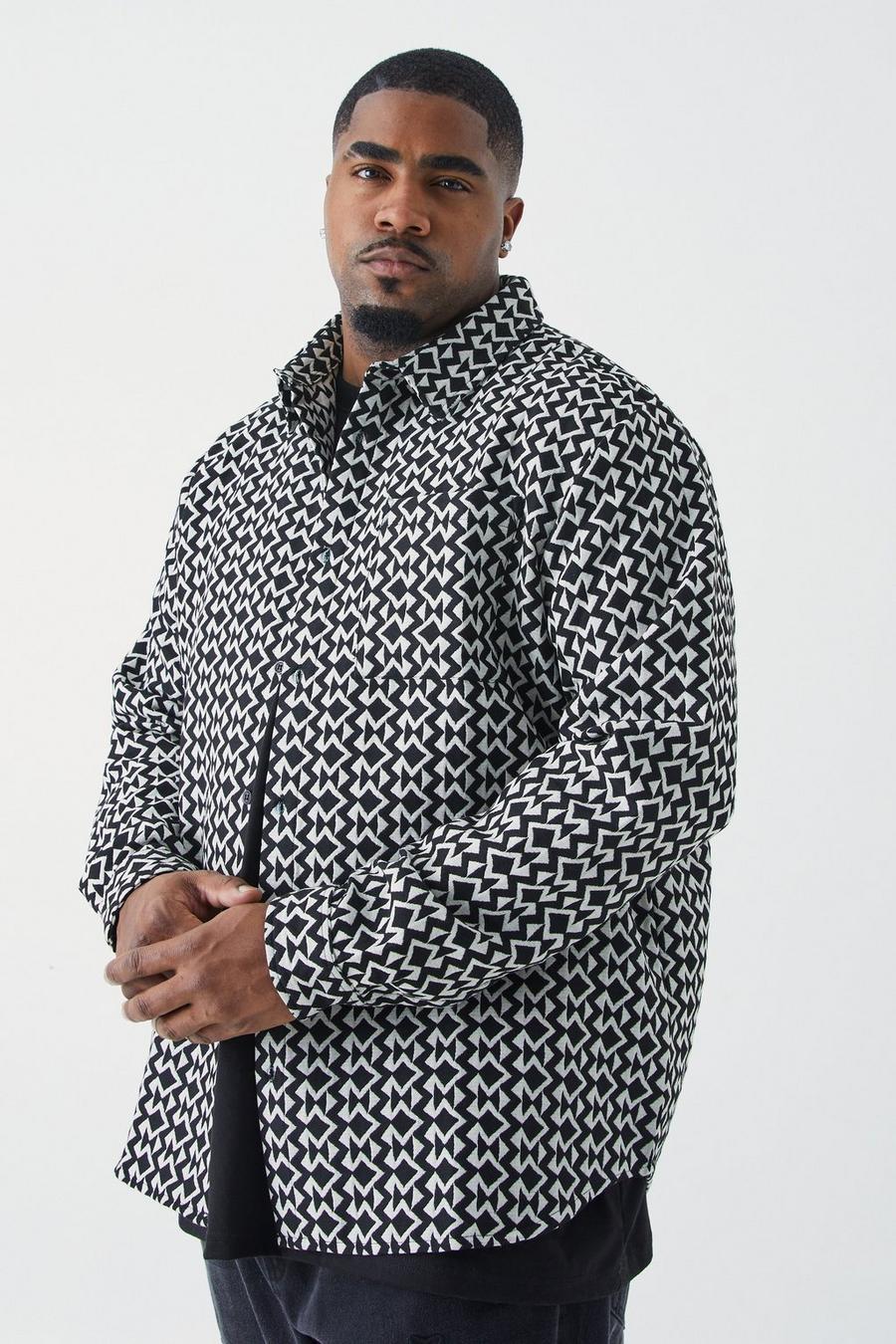 Black Plus Geo Print Overhemd Met Lange Mouwen En Textuur image number 1