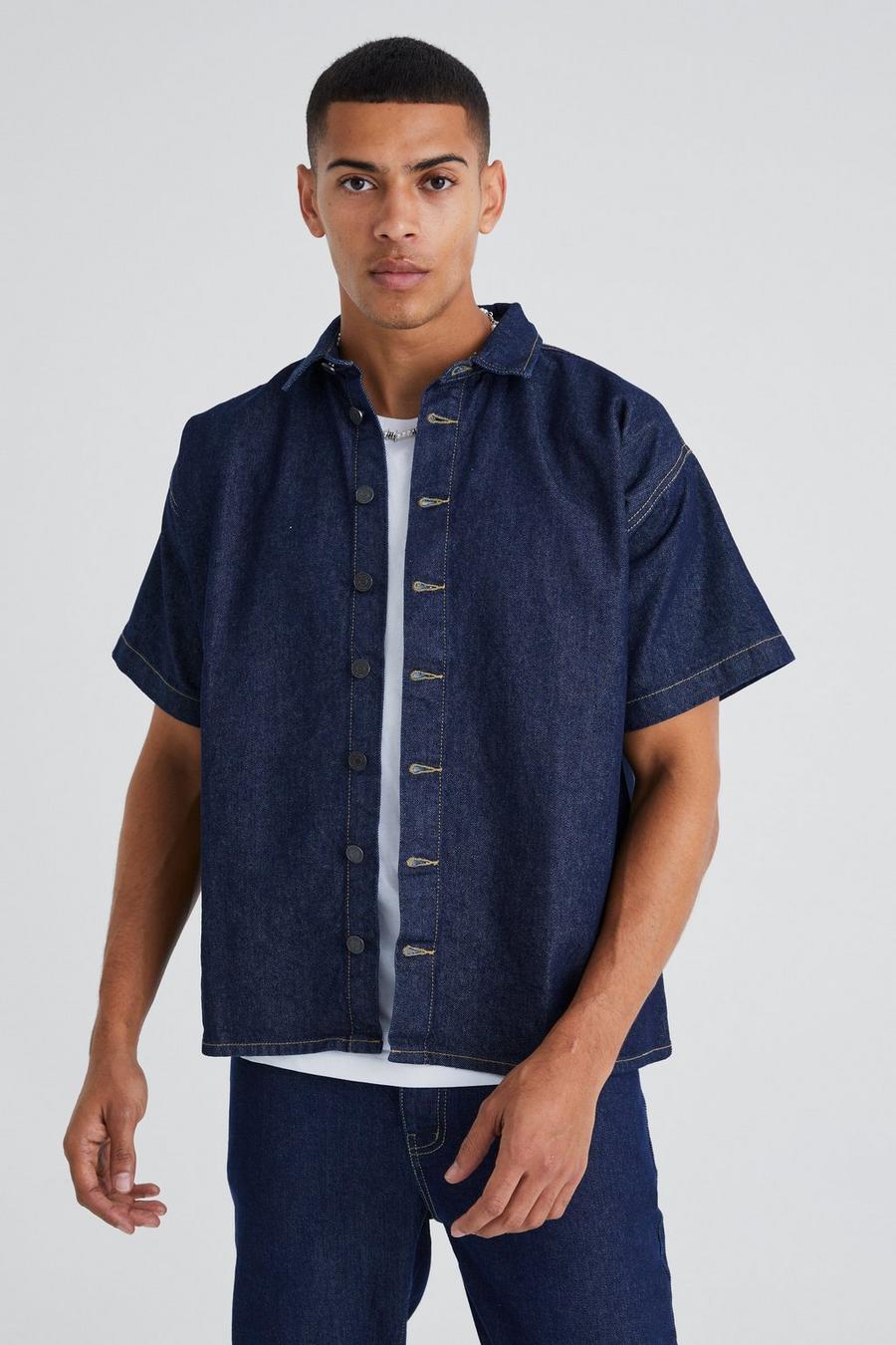 Indigo blue Short Sleeve Boxy Fit Denim Shirt