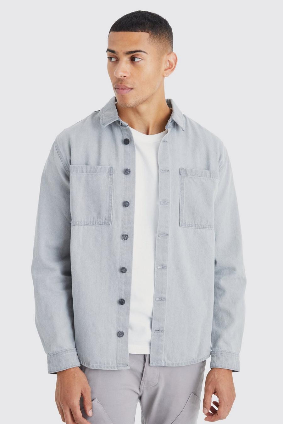 Ice grey Long Sleeve Denim Shirt Jacket