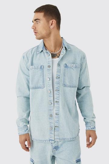 Long Sleeve Denim Shirt Jacket ice blue