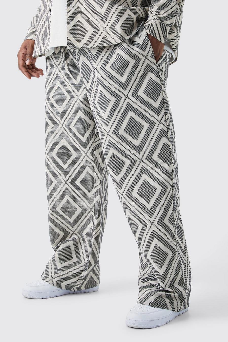 Grey Plus Elasticated Waist Band Relaxed Jacquard Trouser image number 1