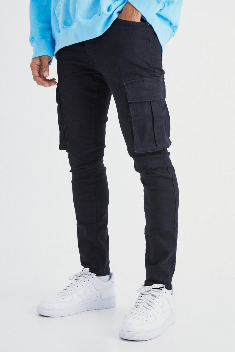 True black Stretch Cargo Skinny Jeans image number 1