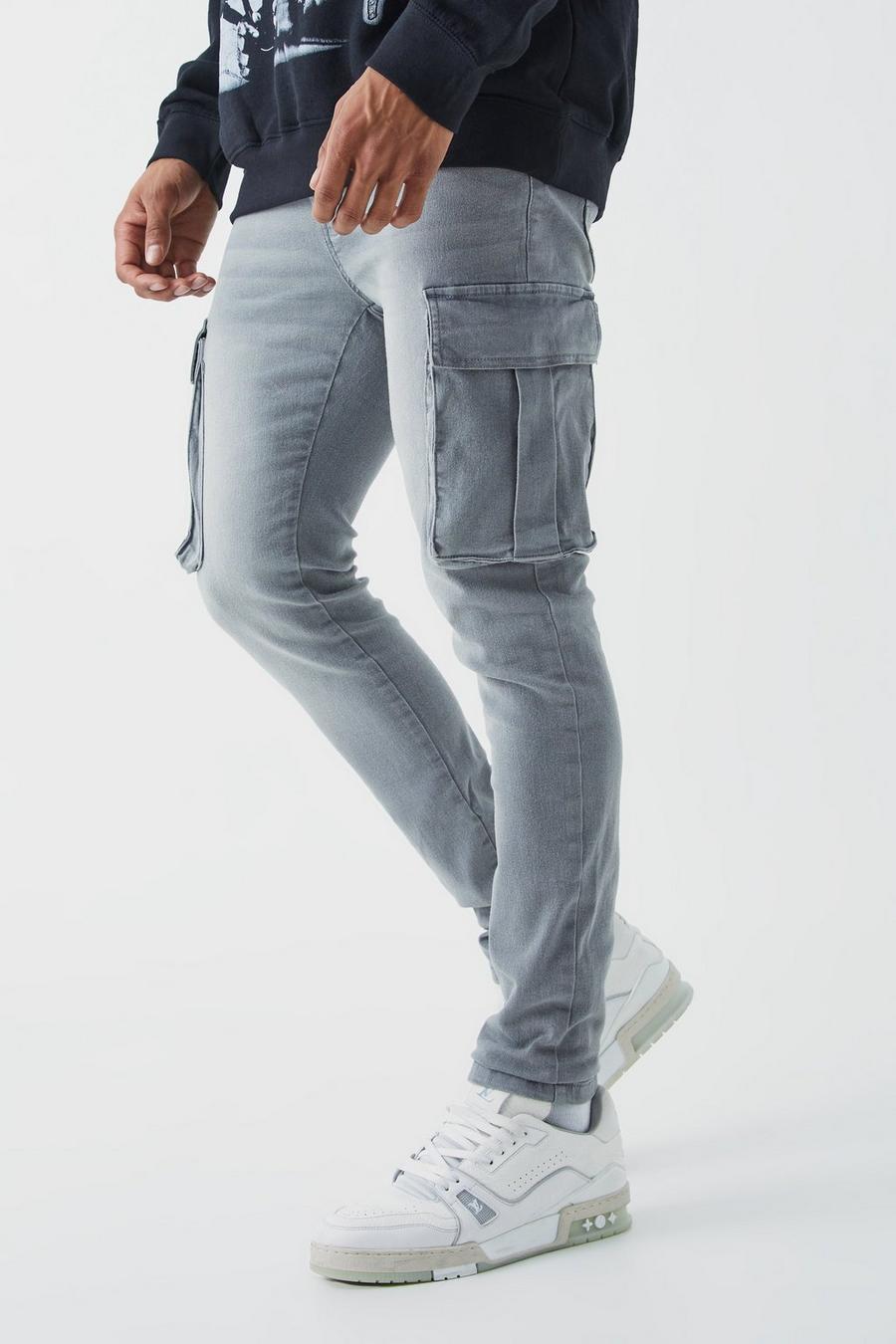 Skinny Stretch Cargo-Jeans, Mid grey