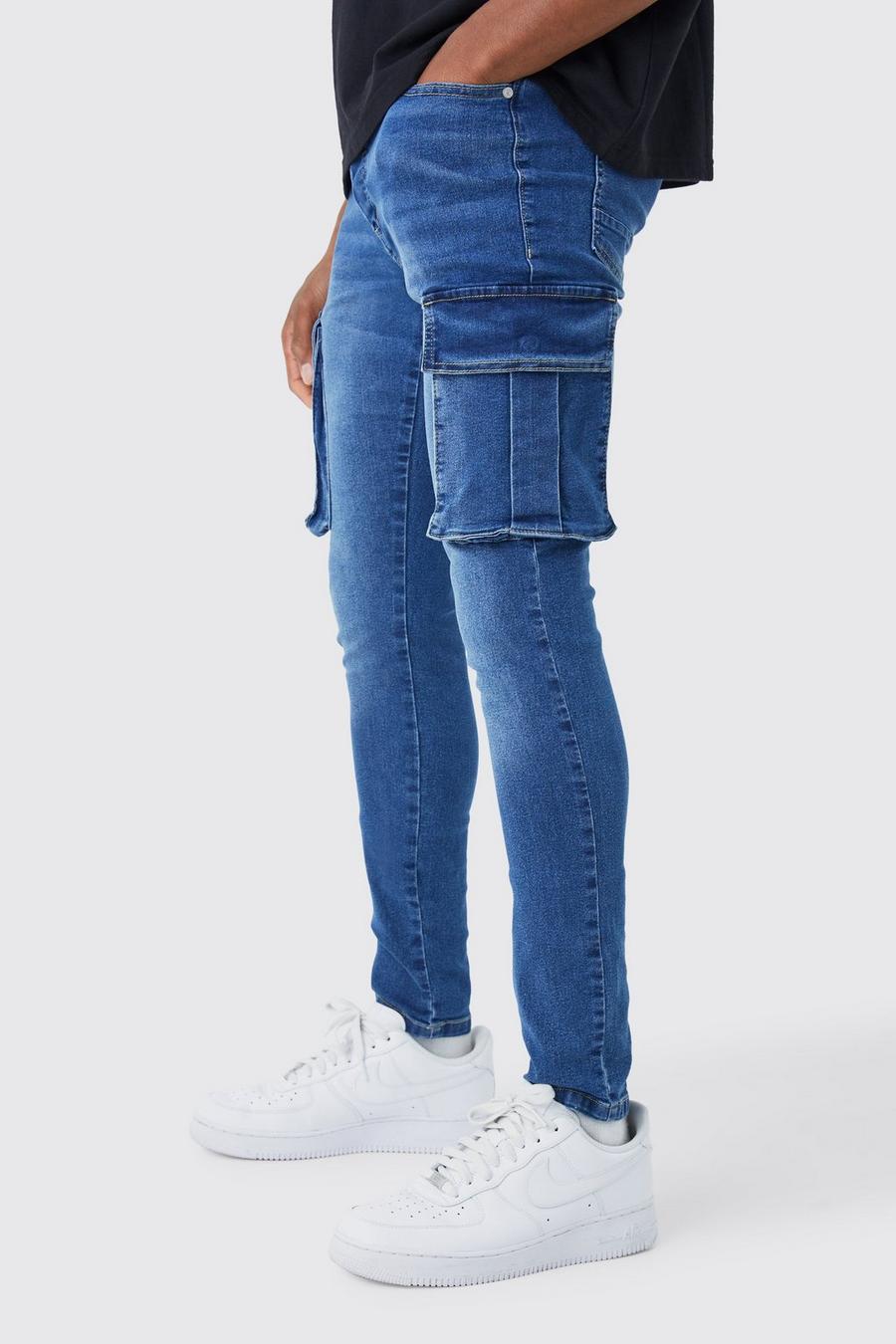 Mid blue bleu Super Skinny Cargo Jeans