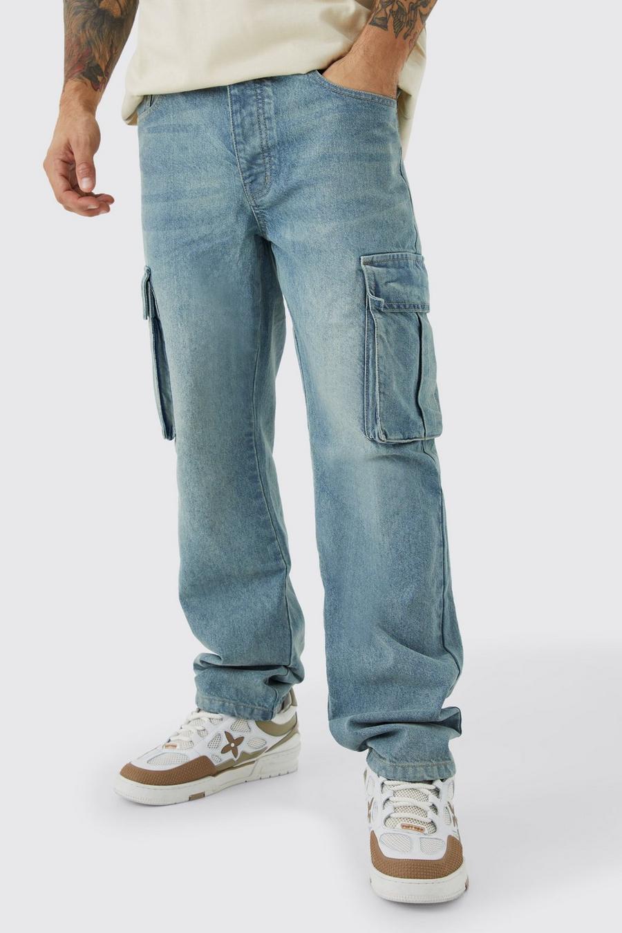 Lockere Cargo-Jeans, Antique blue