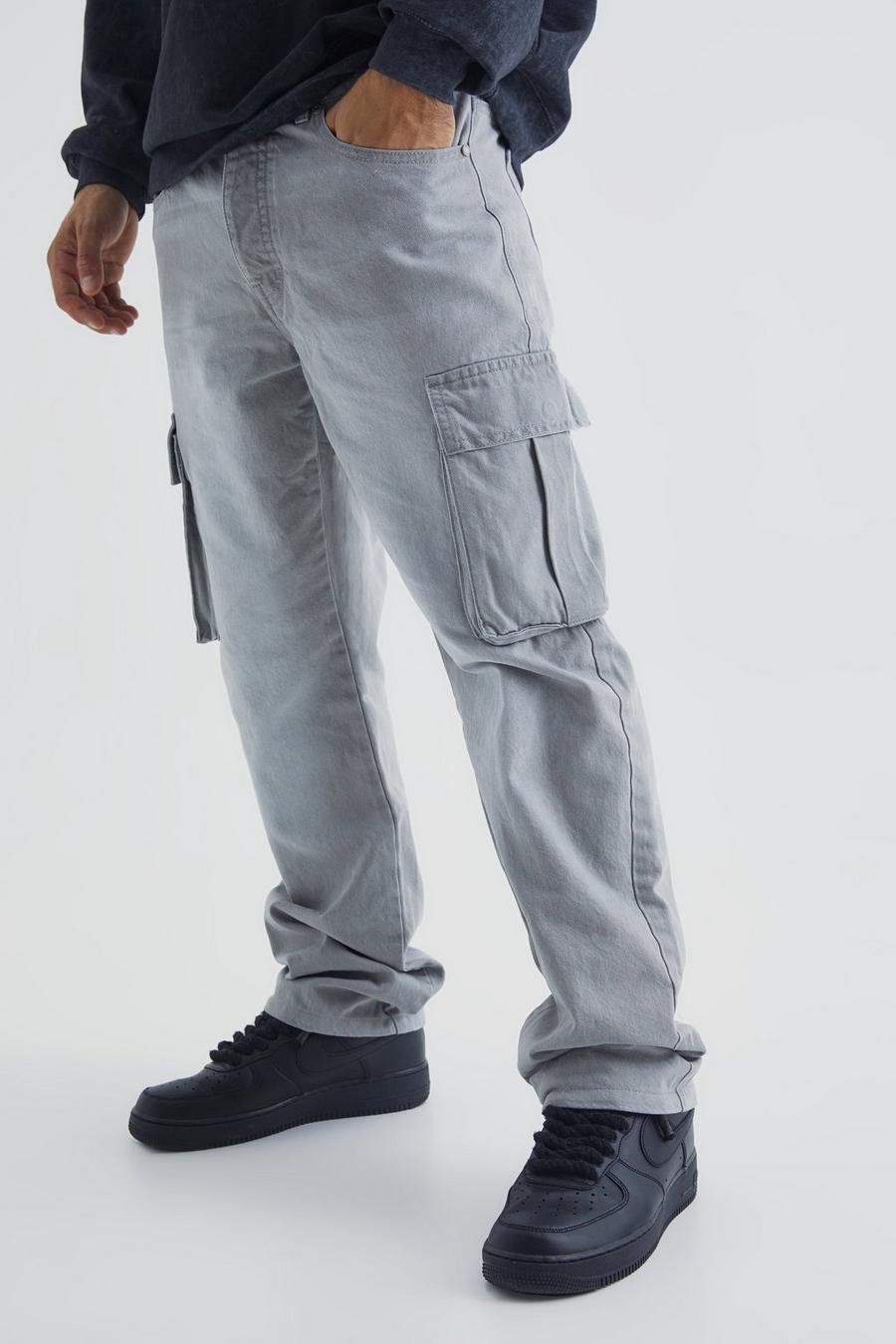 Ice grey Relaxed Rigid Cargo Jeans image number 1