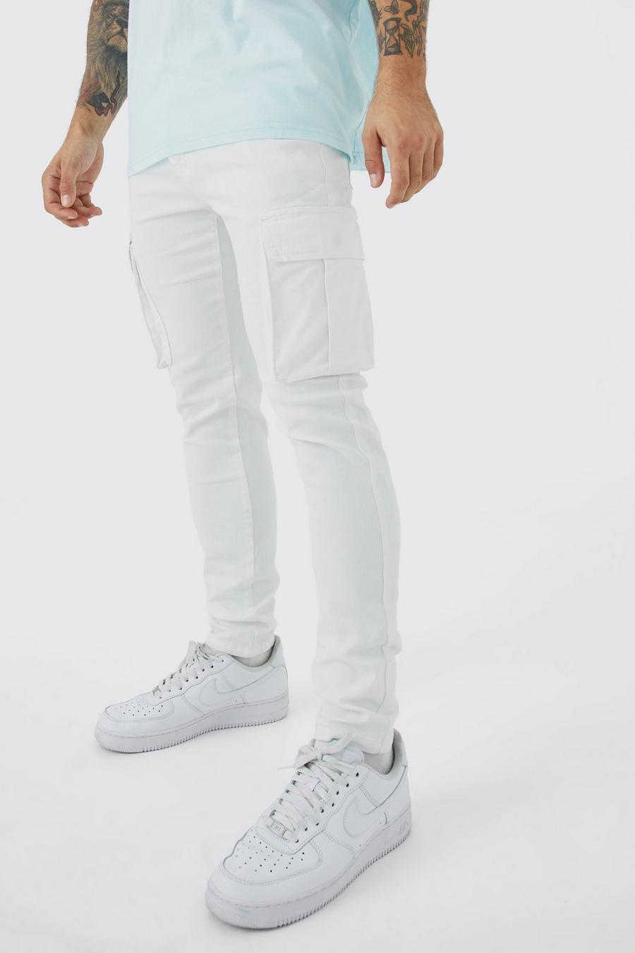 White Stretch Cargo Skinny Jeans image number 1