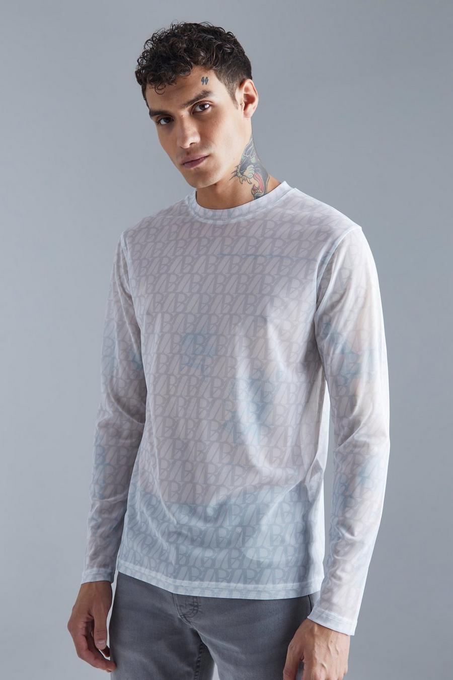 White Långärmad t-shirt i mesh med slim fit image number 1