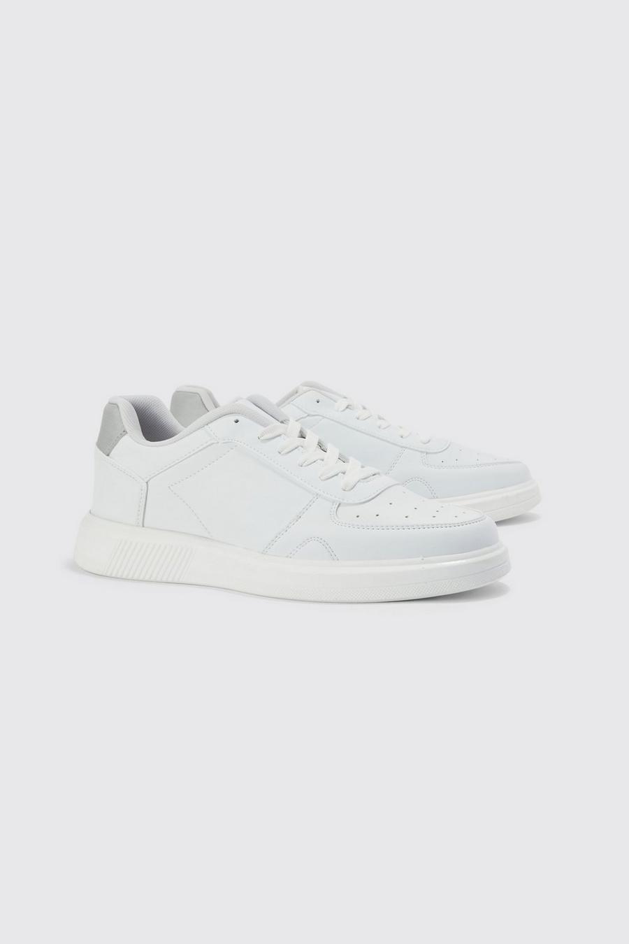 White Faux Leather Panel Detail Trainer image number 1