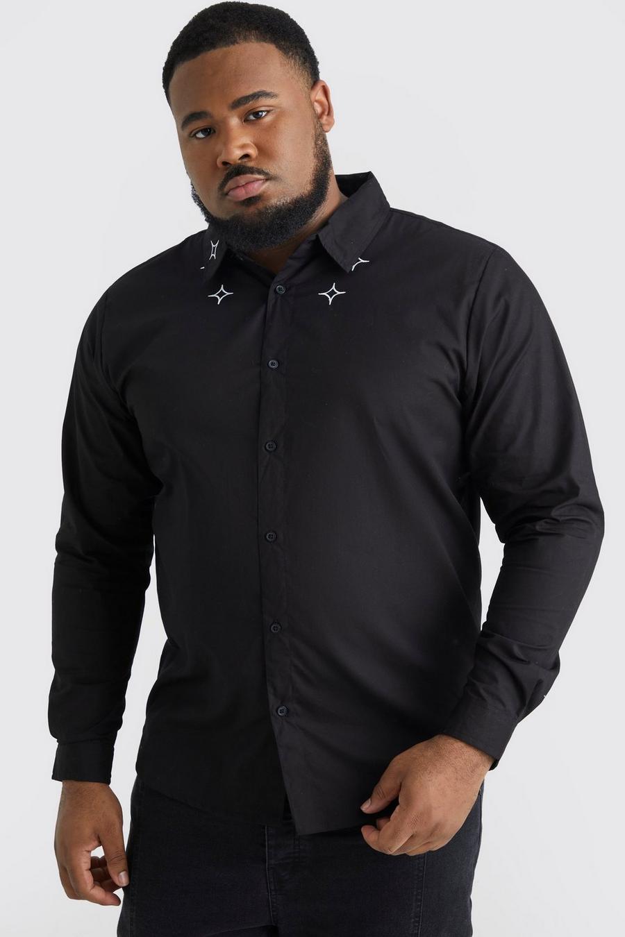 Black Plus Poplin Multi Embroidered Collar Shirt image number 1