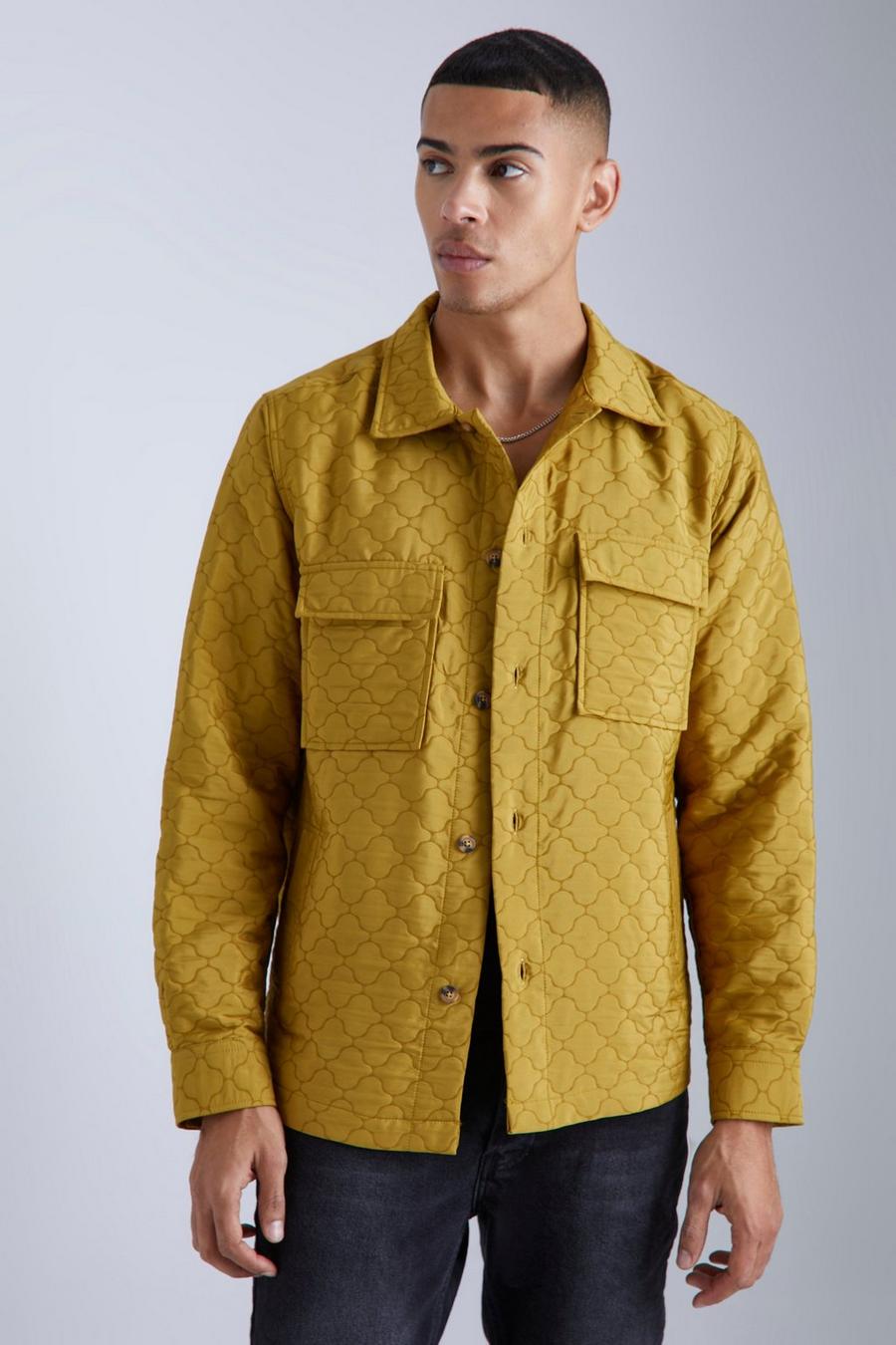Olive green Patterned Quilted Button Through Shacket