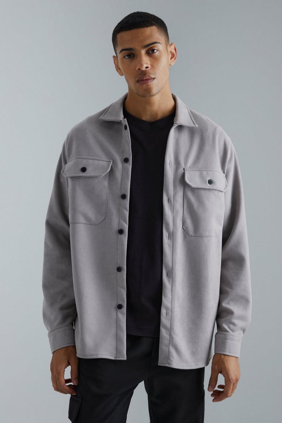 Grey Suede Button Through Overshirt image number 1
