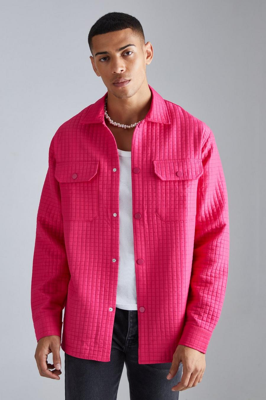 Pink Quilted Square Button Through Shacket