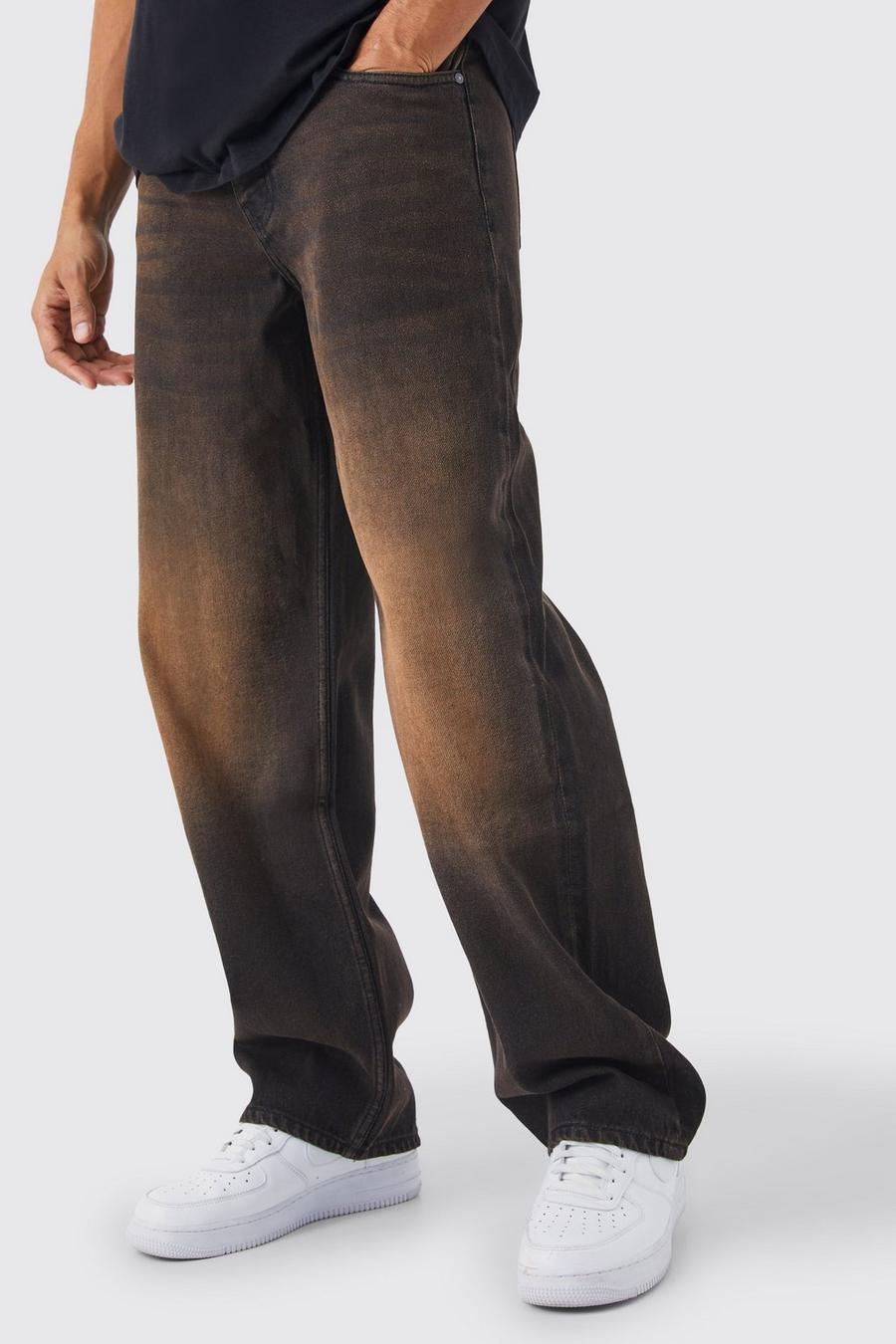 Jeans extra comodi slavati in denim rigido, Brown image number 1
