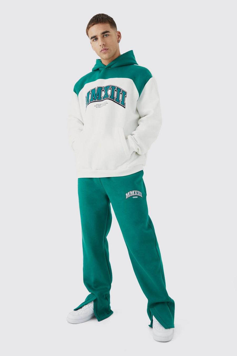Dark green Oversized Colour Block Mmxiii Hooded Tracksuit image number 1