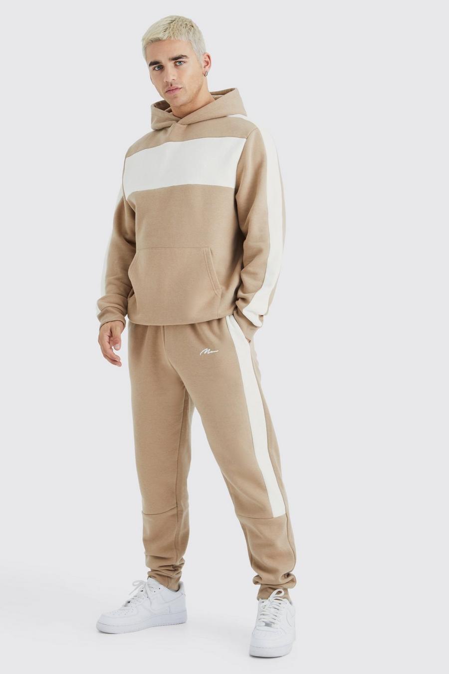 Taupe Colour Block Tape Hoodie image number 1
