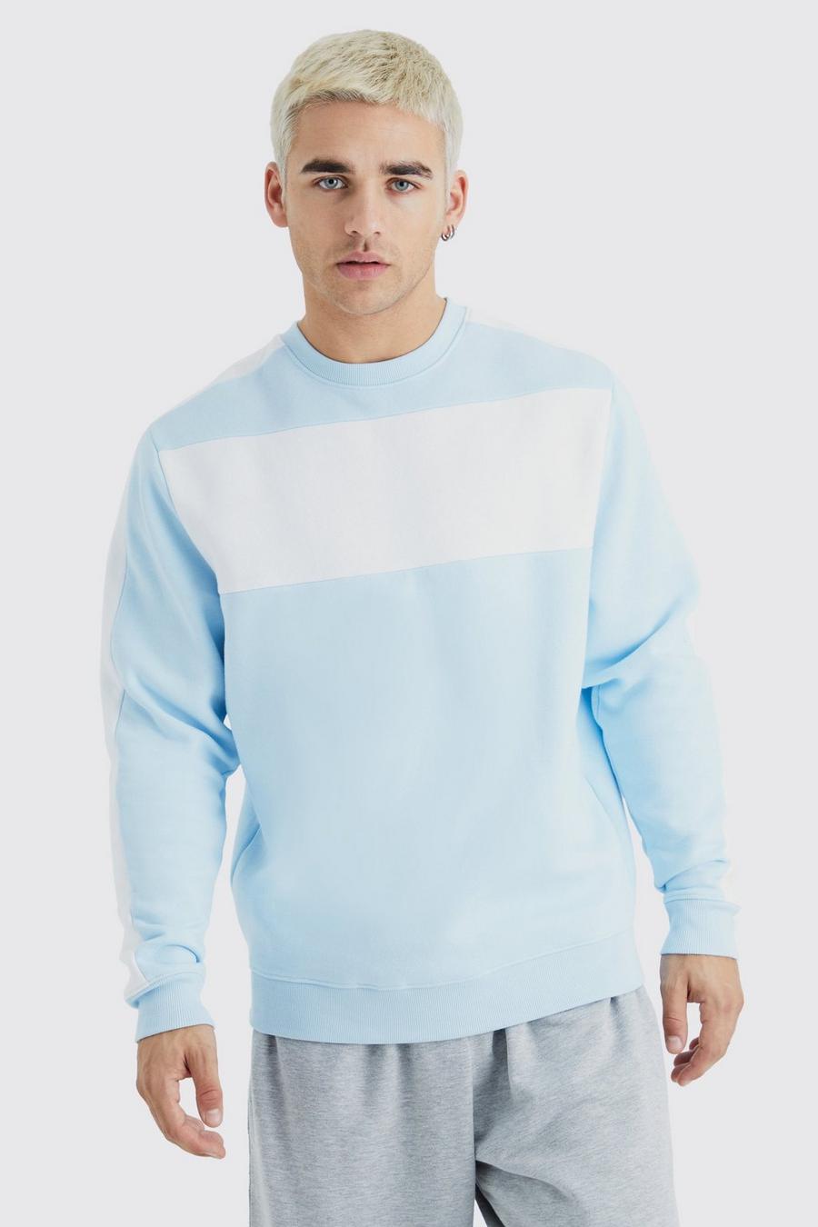 Colorblock Sweatshirt mit Streifen, Light blue image number 1
