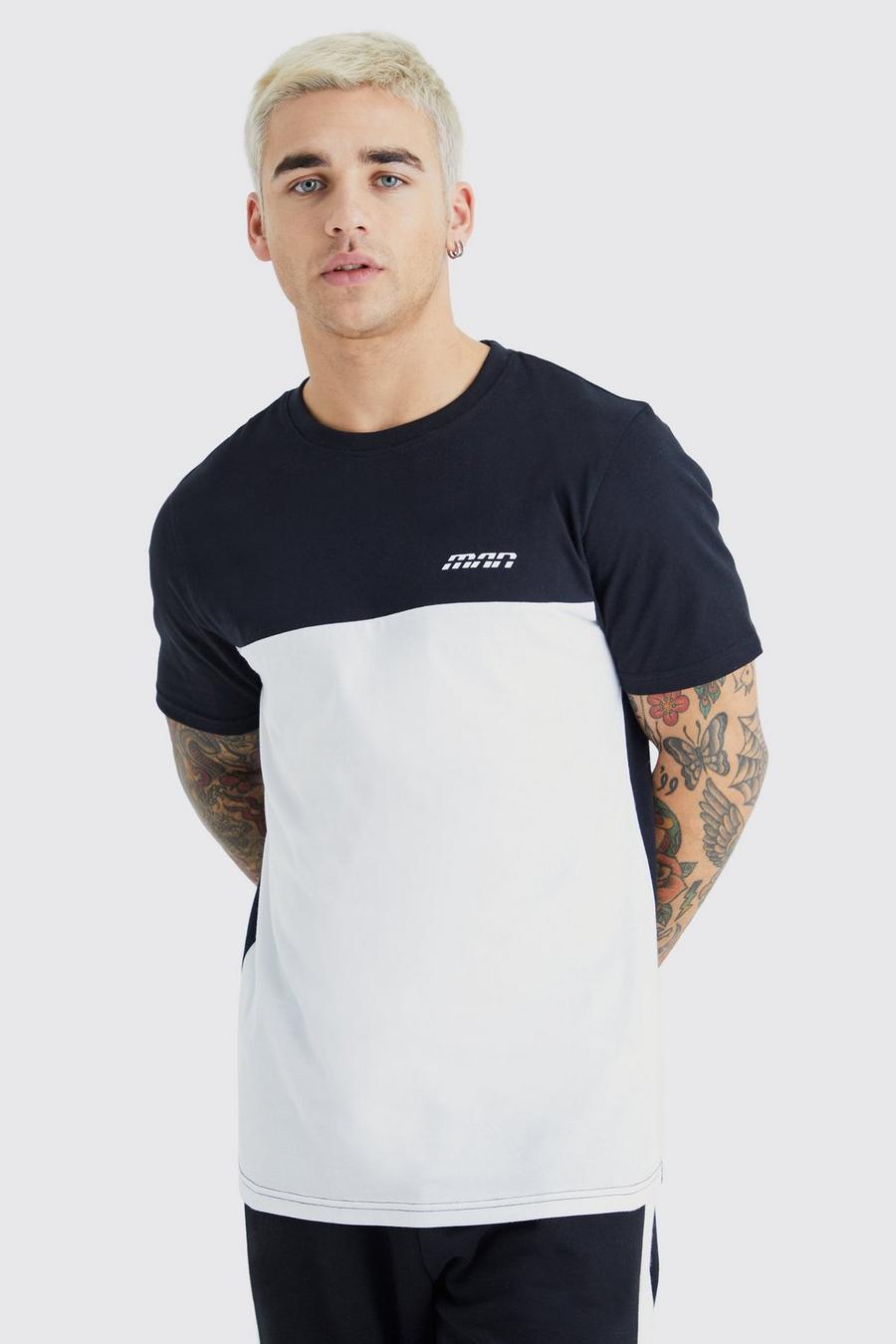 T-shirt Slim Fit a blocchi di colore, Black image number 1