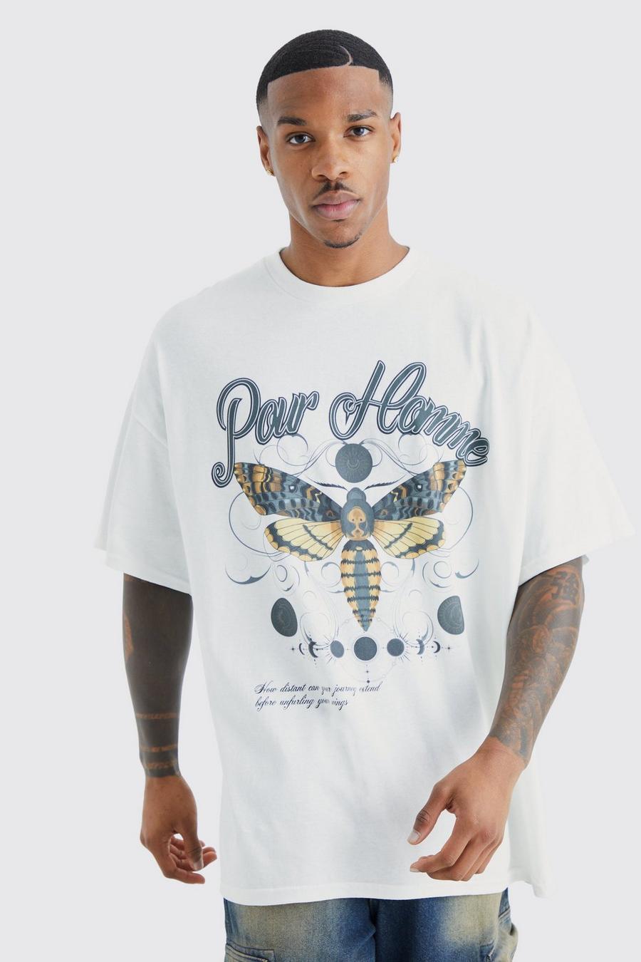 White Oversized Pour Homme T-Shirt Met Print image number 1
